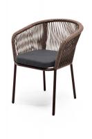 "Марсель" плетеный стул из роупа, каркас алюминий коричневый, роуп коричневый, ткань темно-серая