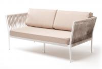 "Касабланка" диван 2-местный плетеный из роупа, каркас алюминий светло-серый (RAL7035) шагрень, роуп серо-коричневый 23мм, ткань Savana Ivory