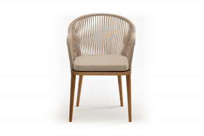 "Лион" стул плетеный из роупа, основание дуб, роуп бежевый круглый, ткань бежевая