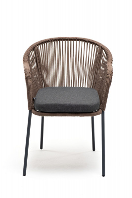 "Лион" плетеный стул из роупа, каркас стальной серый, роуп коричневый, ткань темно-серая