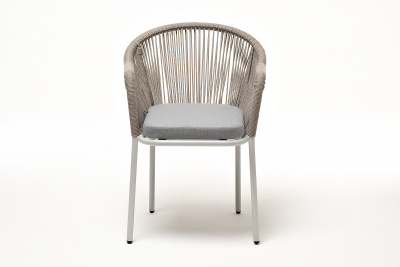 "Лион" стул плетеный из роупа, каркас алюминий светло-серый (RAL7035) шагрень, роуп серый меланж круглый, ткань светло-серая