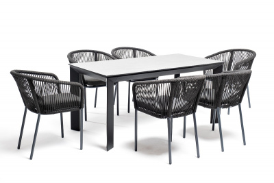 "Венето" обеденная группа на 6 персон со стульями "Марсель", каркас темно-серый, роуп темно-серый