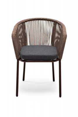 "Марсель" плетеный стул из роупа, каркас алюминий коричневый, роуп коричневый, ткань темно-серая