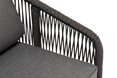 "Канны" кресло плетеное из роупа (веревки), основание дуб, роуп темно-серый, ткань серая