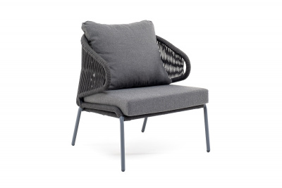 "Милан" кресло плетеное из роупа, каркас алюминиевый серый, роуп темно-серый, ткань темно-серая