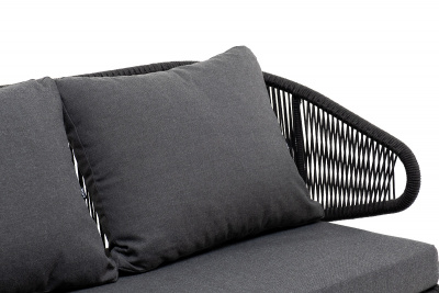 "Милан" диван двухместный из роупа, каркас алюминиевый серый, роуп темно-серый, подушка темно-серая