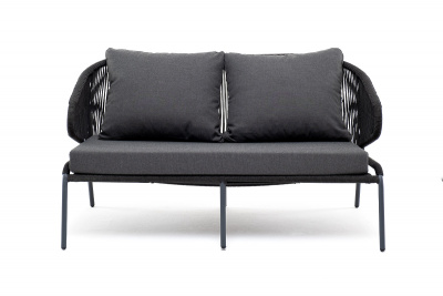 "Милан" диван двухместный из роупа, каркас алюминиевый серый, роуп темно-серый, подушка темно-серая