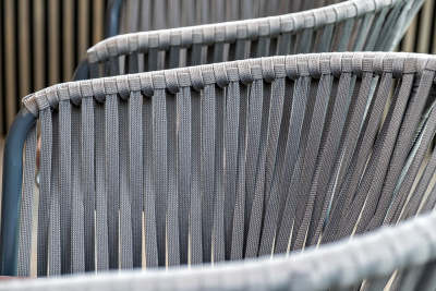"Бордо" плетеный стул из роупа, каркас стальной серый, роуп серый, ткань серая