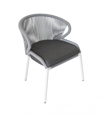 "Милан" плетеный стул из роупа (веревки), каркас белый, цвет серый